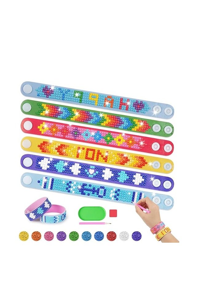 Diamond painting bracelet, 6-piece diamond art bracelet set, diamond wristband mosaic sticker set, adjustable bracelet decorated with colorful diamond dots, arts and crafts for kids - Image 1